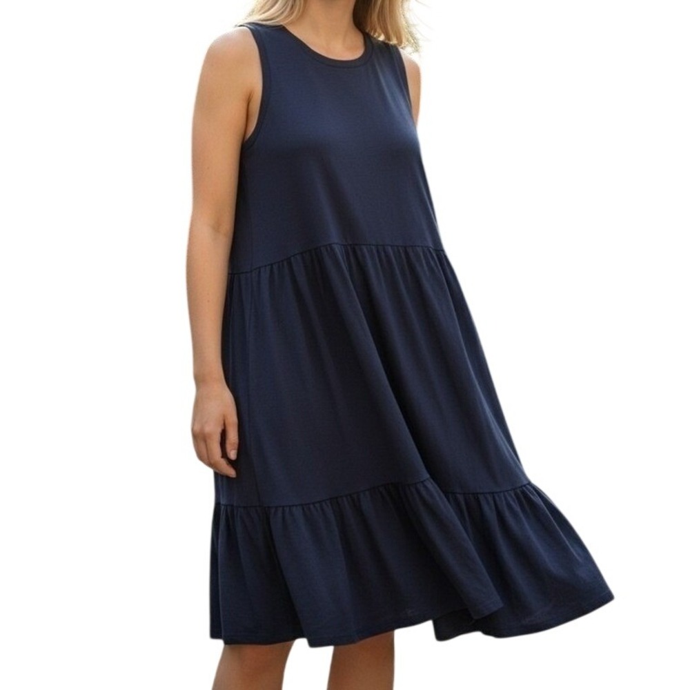 Zim & Zoe Dress Women 22/24 Navy Blue Tiered Ruffle Hem Sleeveless Babydoll Boho